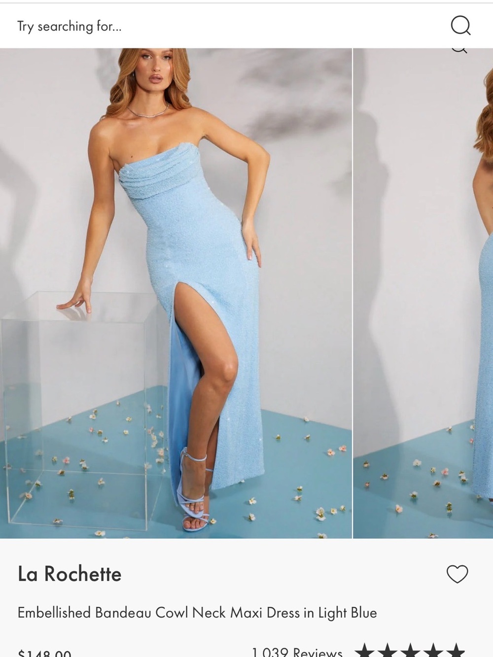 Oh Polly Light Blue Embellished Bandeau Cowl Neck Maxi Dress